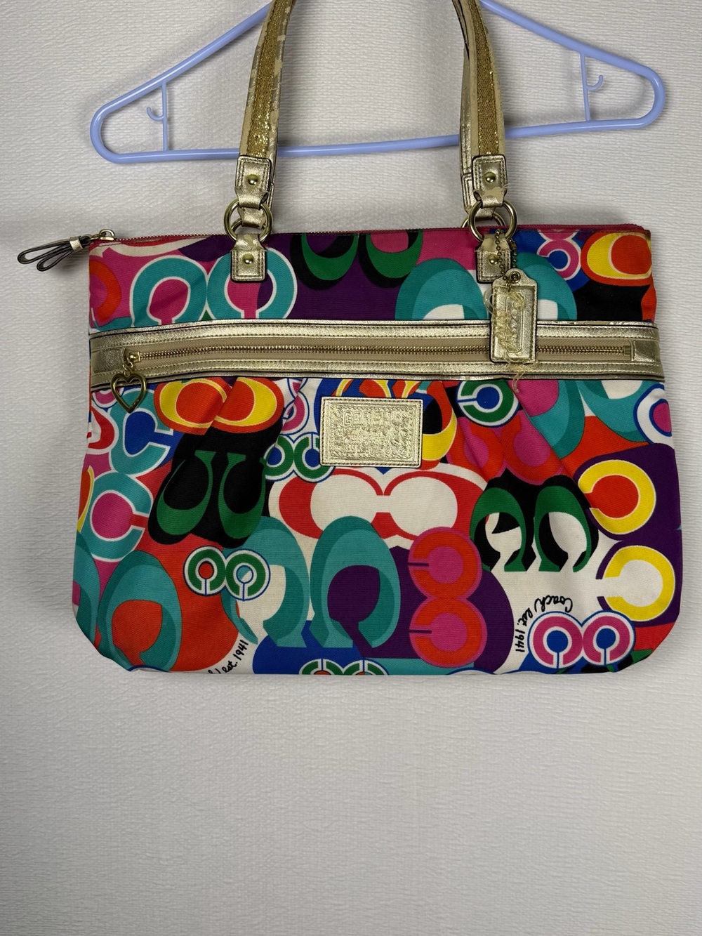 #Vintage Coach Poppy Pop C Daisy Glam Tote Multicolor Handbag F20080 #y2k